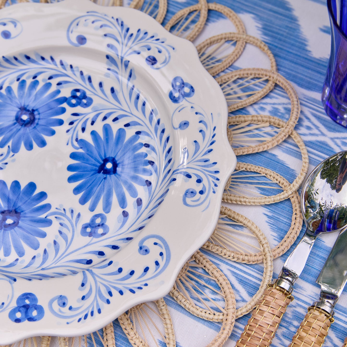 Blue Flowers Dinner & Starter Plates (Set of 8)