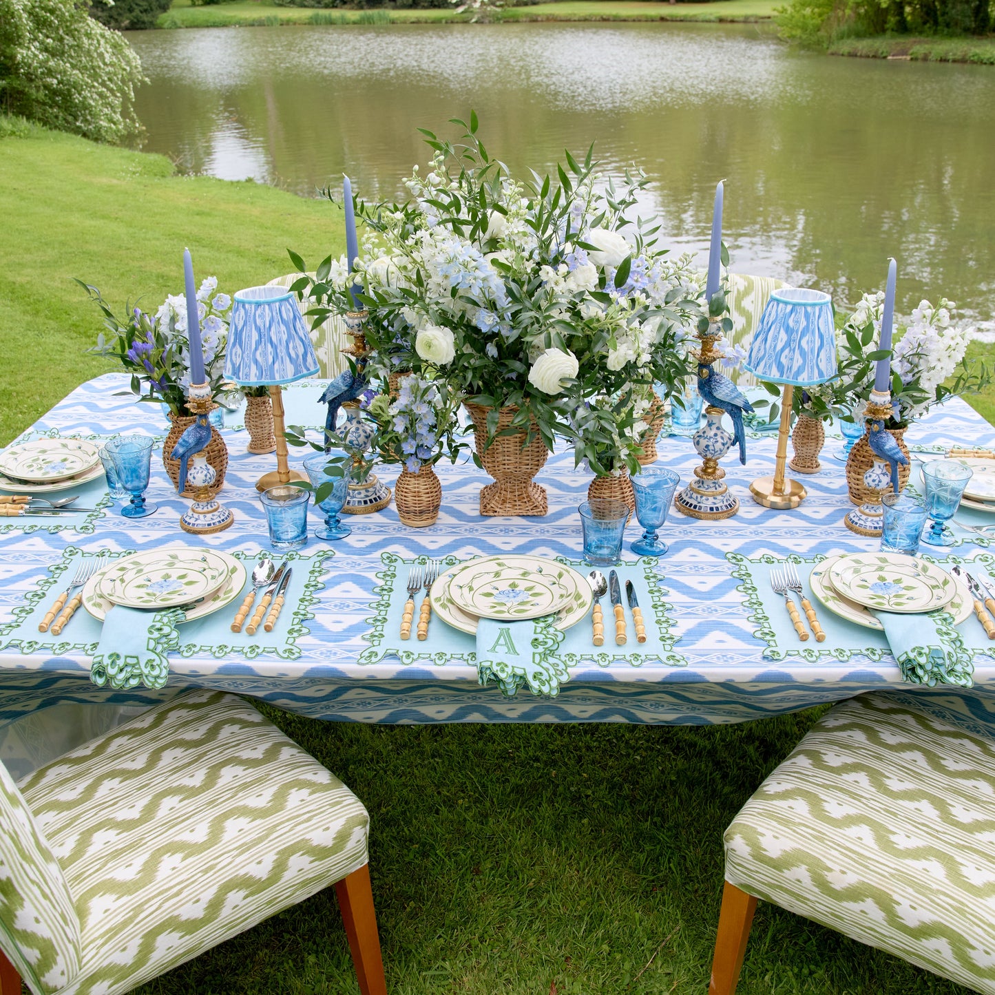 Blue Parrot Candle Holder Set