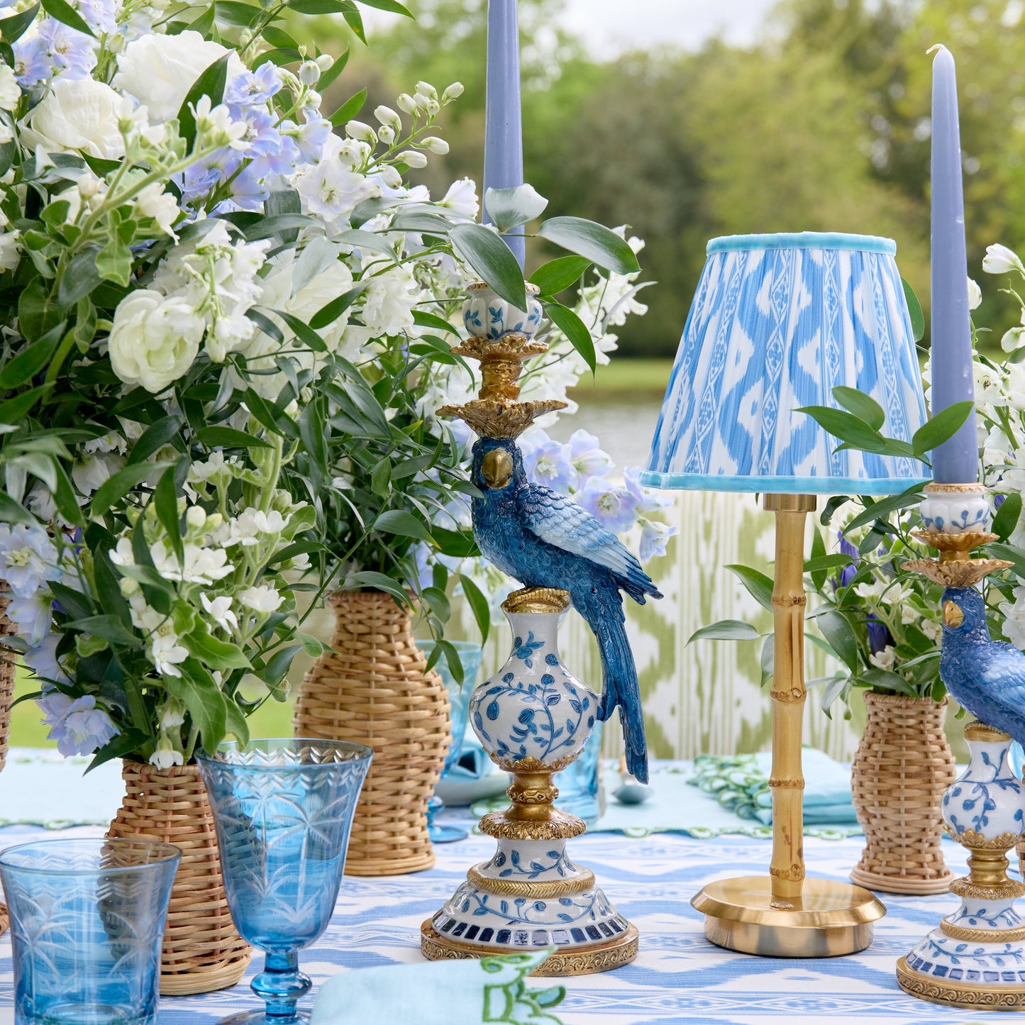 Blue Parrot Candle Holder Set