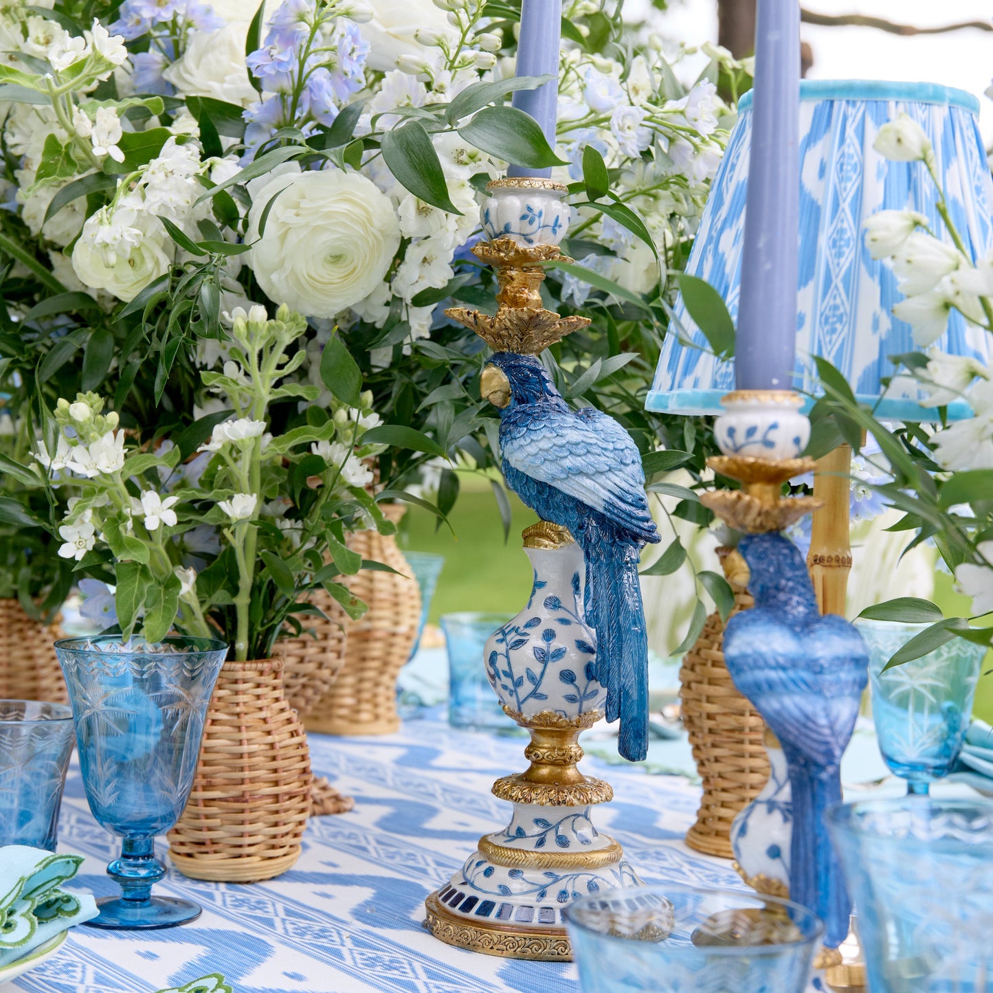 Blue Parrot Candle Holder Set