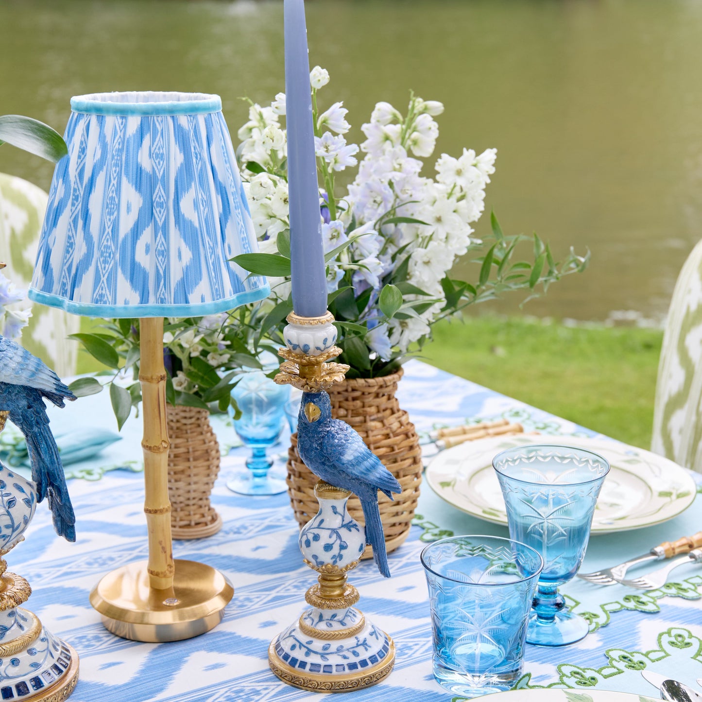 Blue Parrot Candle Holder Set