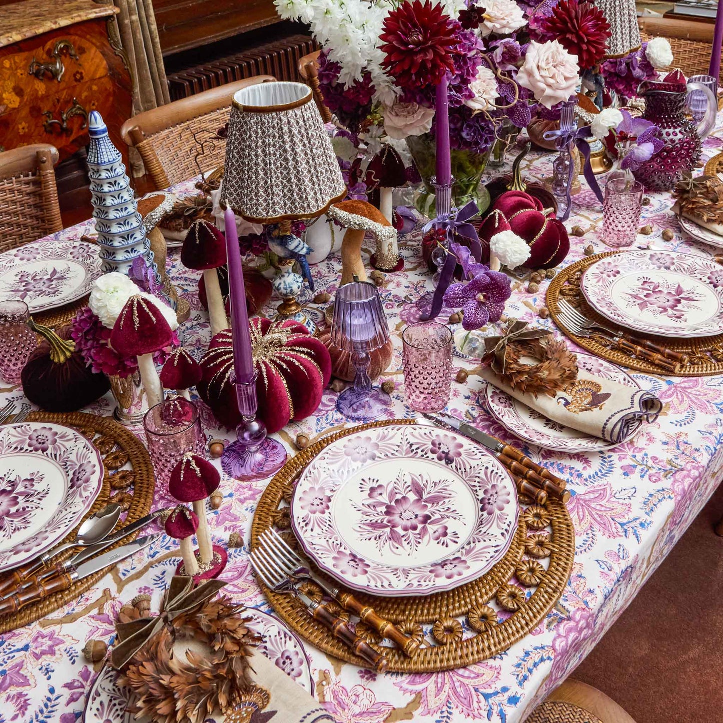 Purple Hobnail Jug & Glasses (Set of 6)