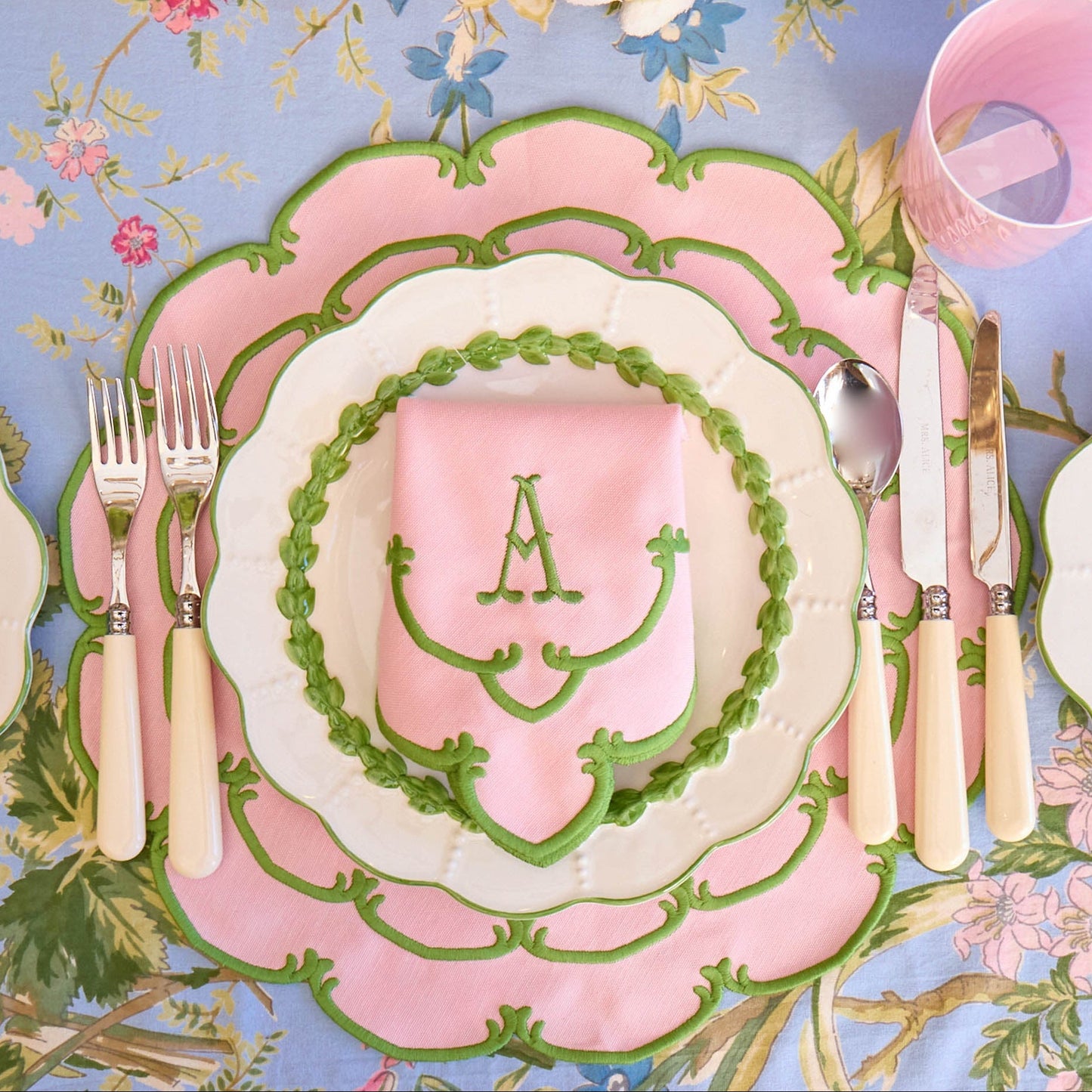Pink & Green Amanda Placemats & Napkins (Set of 4)