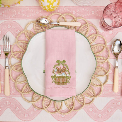 Bunnies in Basket Embroidered Linen Napkins (Set of 4)