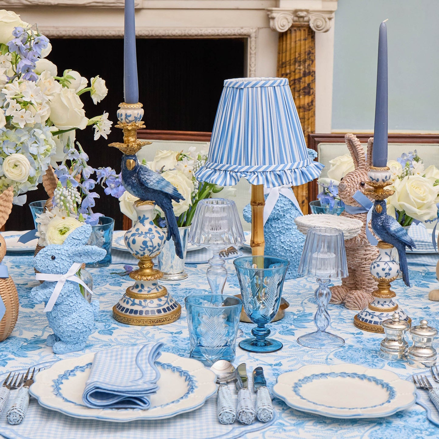Blue Parrot Candle Holder Set