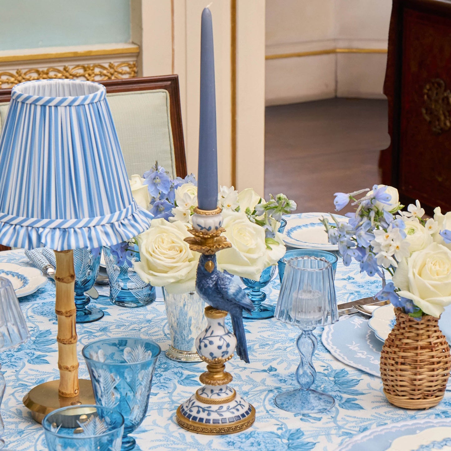Blue Parrot Candle Holder Set