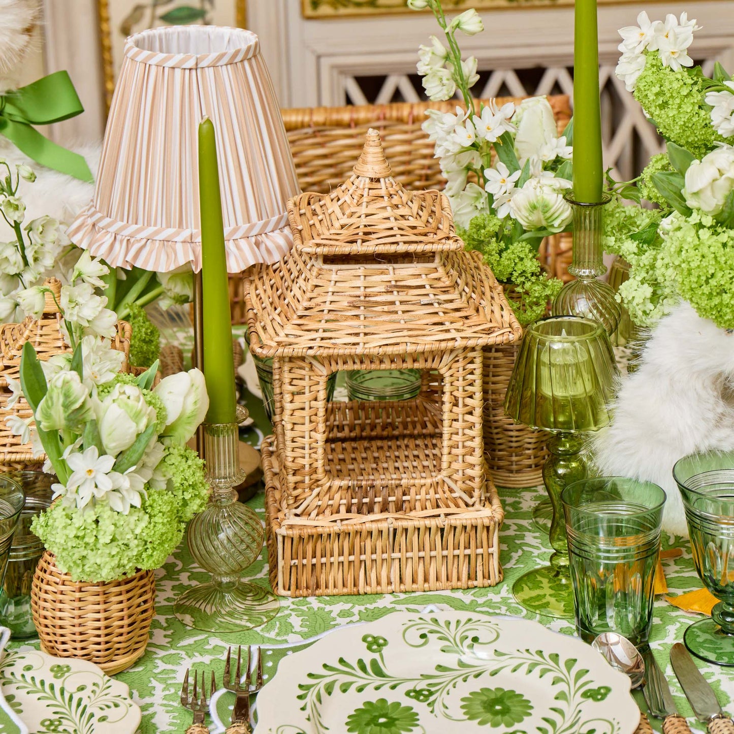 Mini Rattan Pagoda Lanterns (Pair)