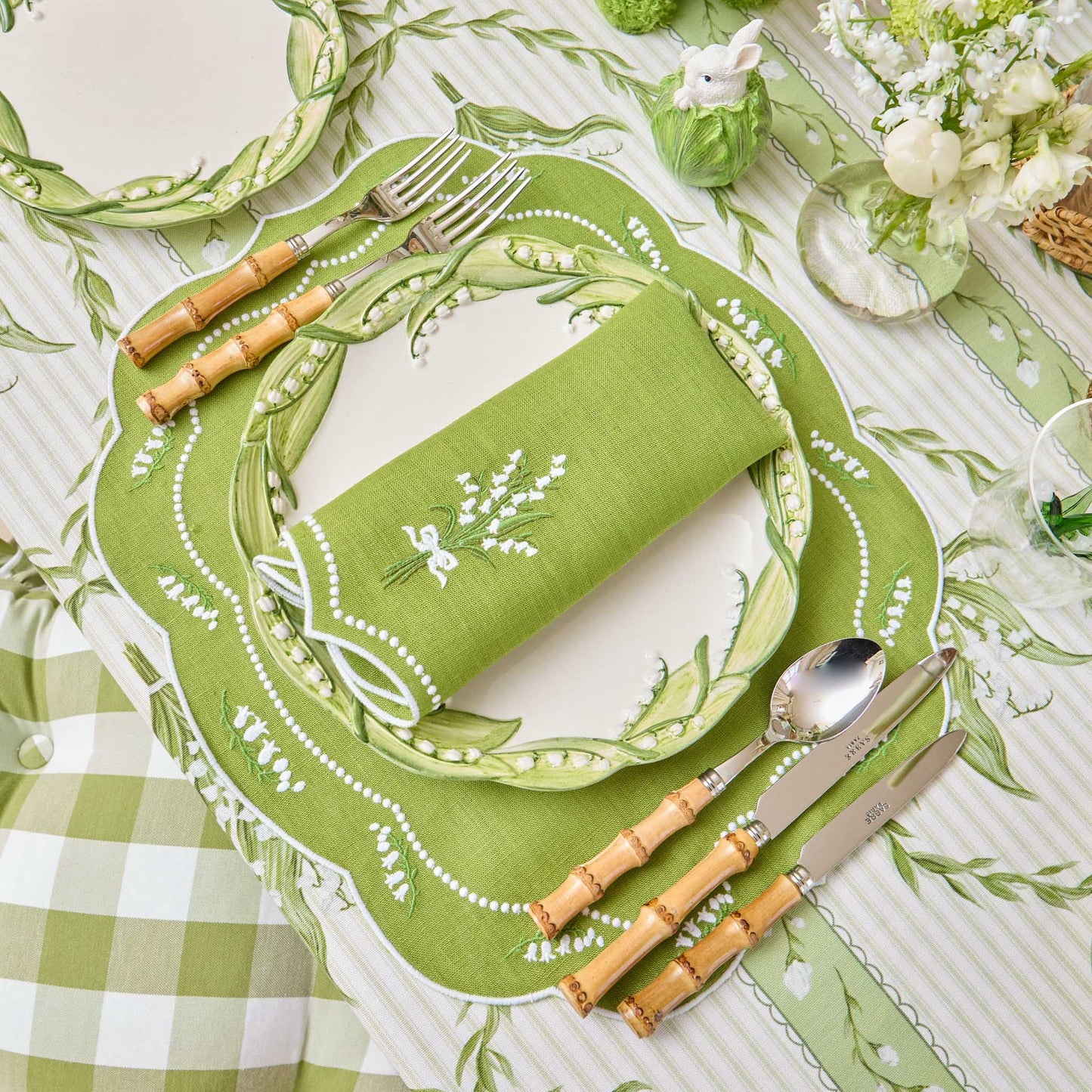 Green Lily of the Valley Eloise Linen Placemats & Napkins (Set of 4)
