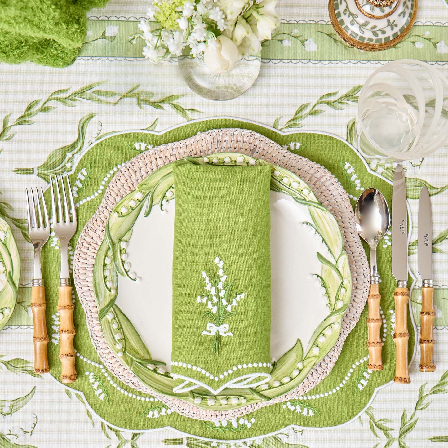 Green Lily of the Valley Eloise Linen Placemats & Napkins (Set of 4)