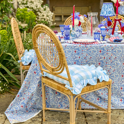 Blue Gingham Ruffle Seat Pad Cushion (Set of 4)