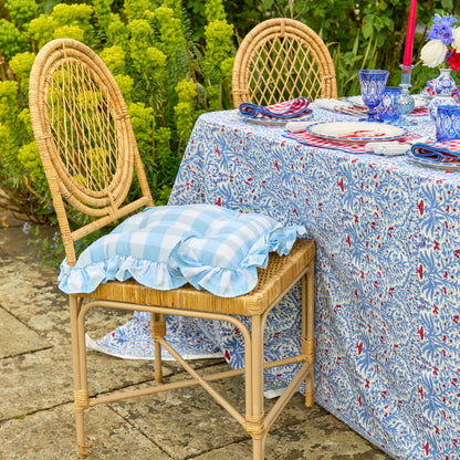 Blue Gingham Ruffle Seat Pad Cushion