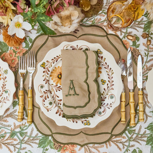 Sand & Green Elizabeth Placemats & Napkins (Set of 4)