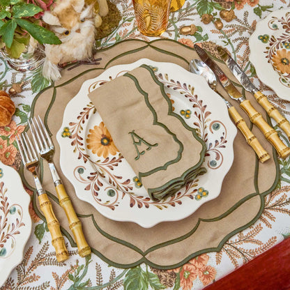 Sand & Green Elizabeth Placemats & Napkins (Set of 4)