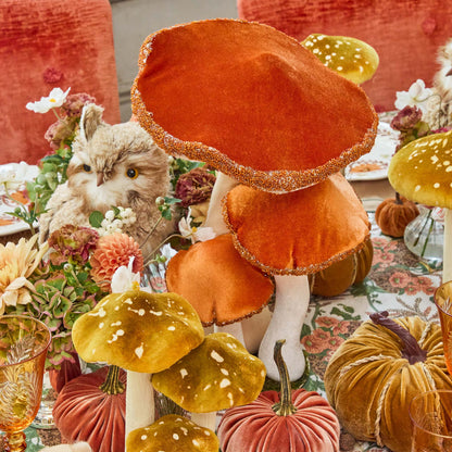 Large Orange Beaded Velvet Mushroom (Set of 4)
