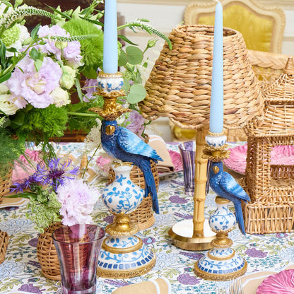 Blue Parrot Candle Holder Set