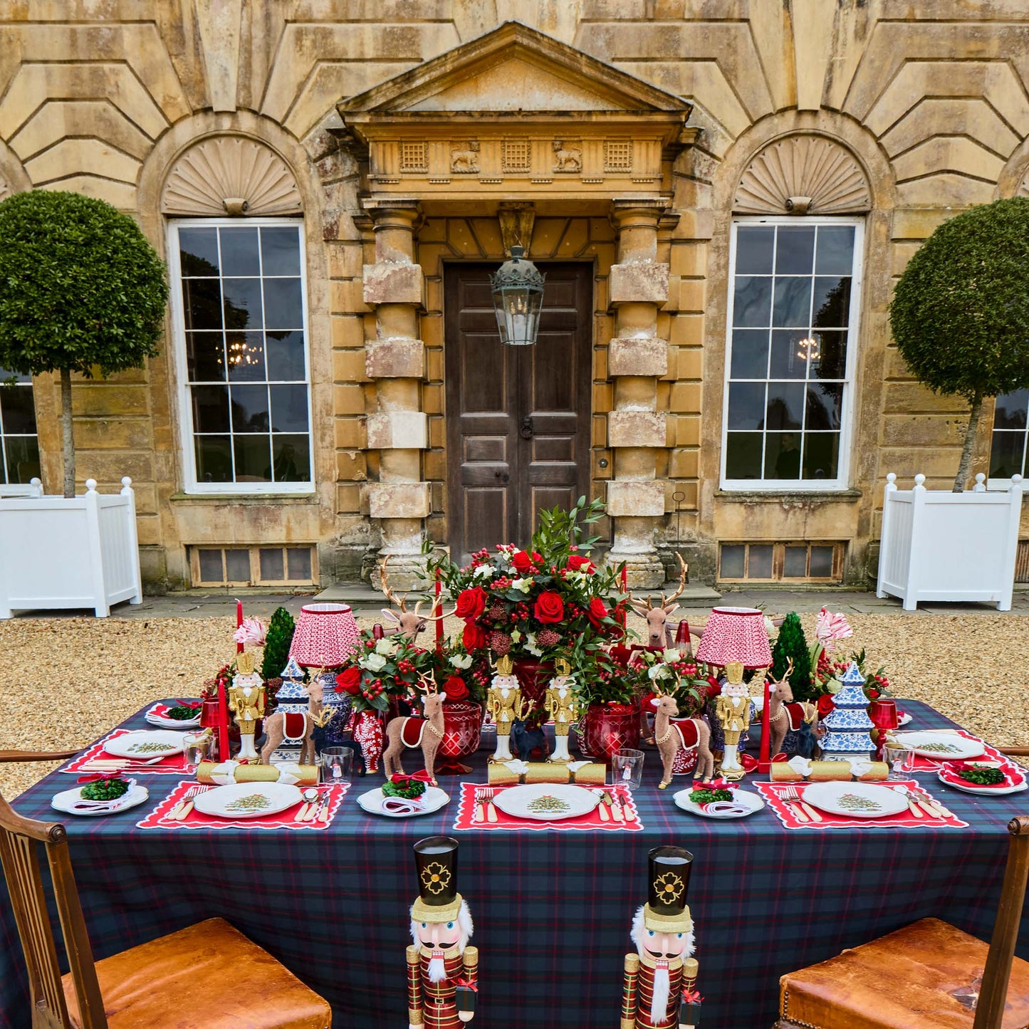 Navy & Red Tartan Tablecloth