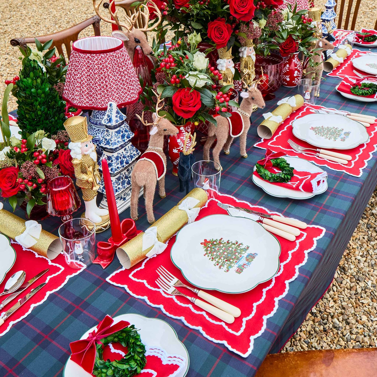 Navy & Red Tartan Tablecloth
