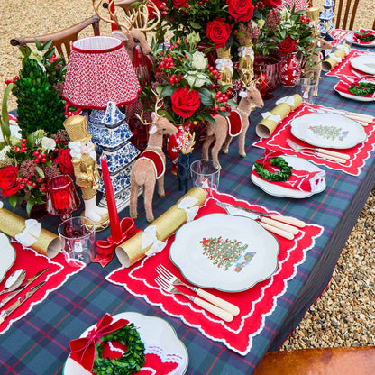 Navy & Red Tartan Tablecloth