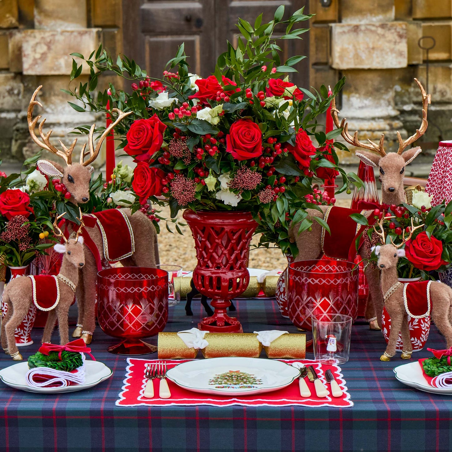 Navy & Red Tartan Tablecloth