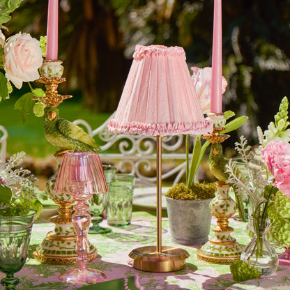 Tall Rechargeable Lamp with Pale Pink Frilled Silk Shade (18cm)