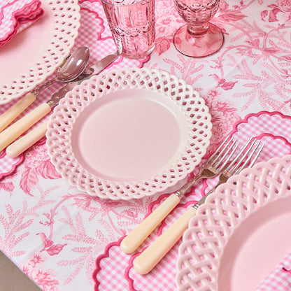 Pink Basketweave Dinner & Starter Plates (Set of 8)