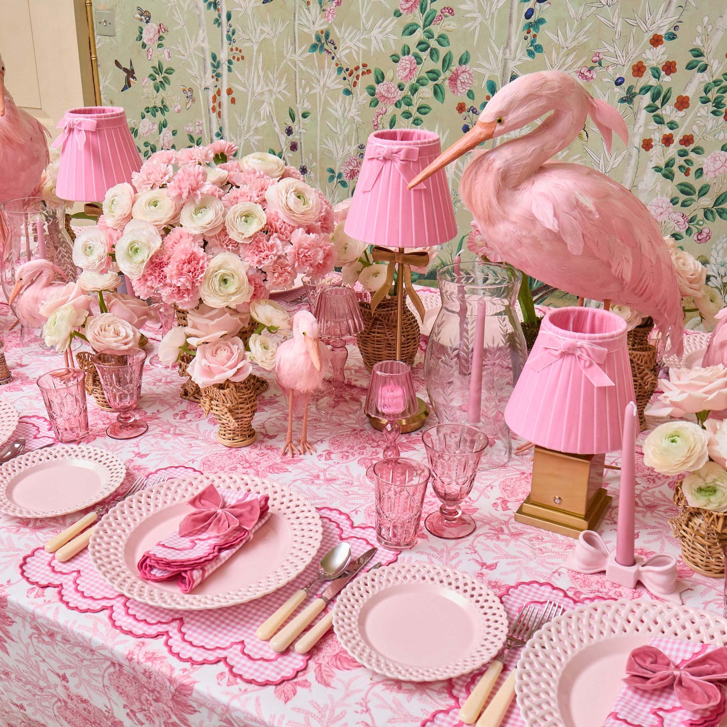 Pink Basketweave Dinner & Starter Plates (Set of 8)