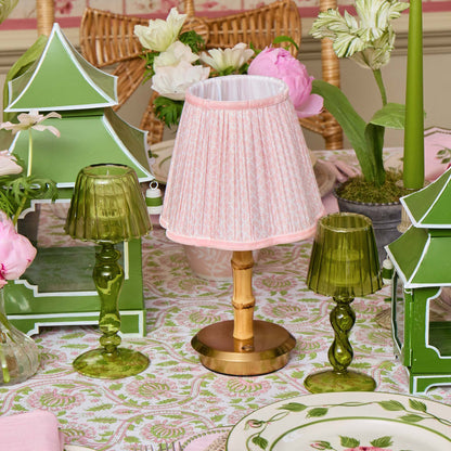 Bamboo Short Rechargeable Lamp with Pink Lotus Shade (18cm)