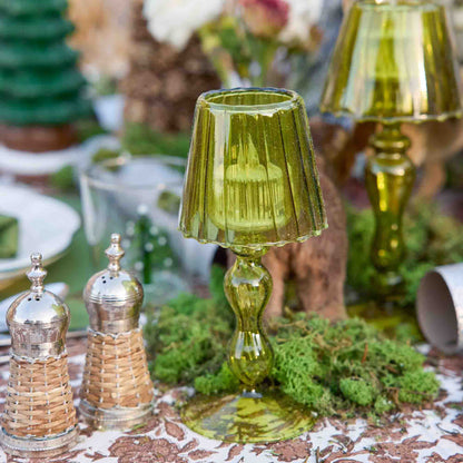 Olive Glass Lantern Tea Light Holder Set