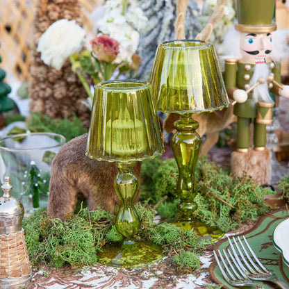 Olive Glass Lantern Tea Light Holder Set