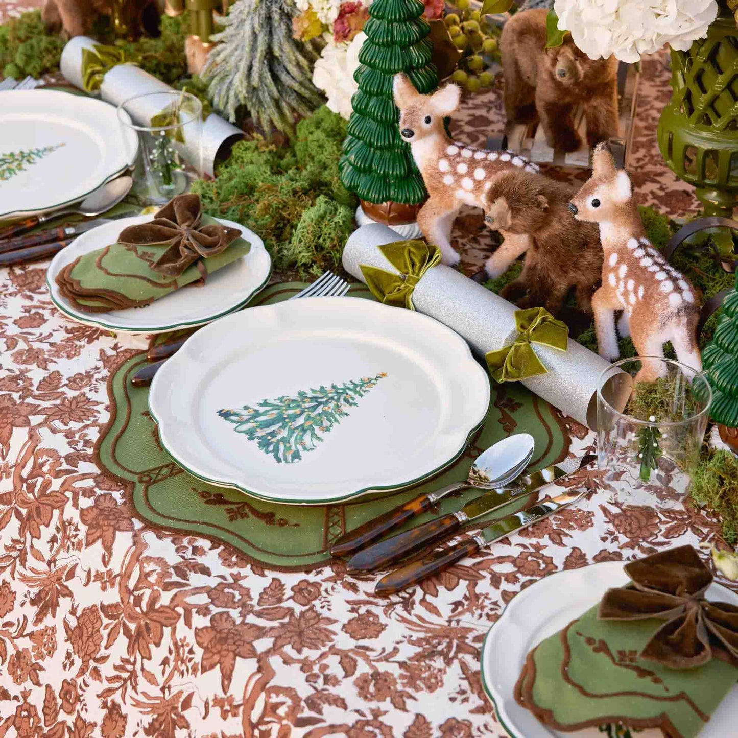 Green & Chocolate Doris Placemats & Napkins (Set of 4)