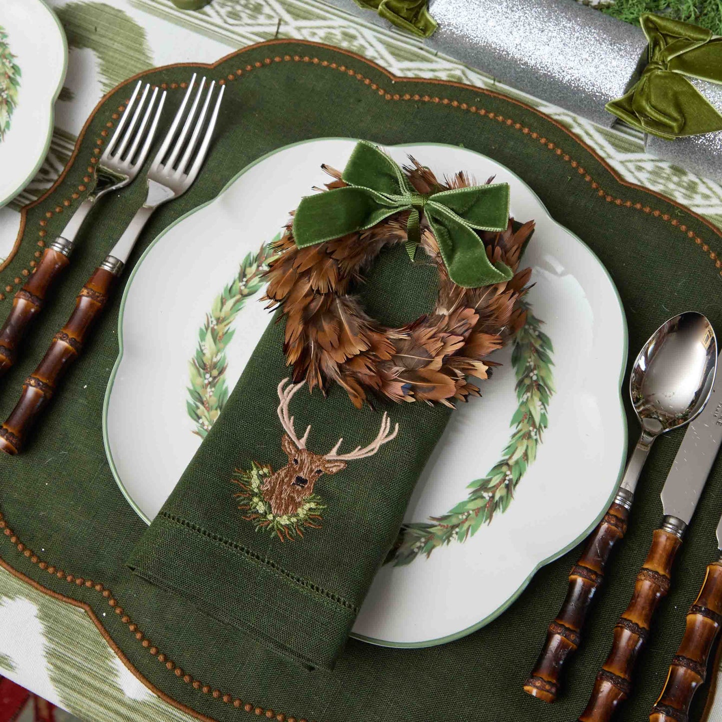 Forest Green Mini Velvet Napkin Bows (Set of 4)