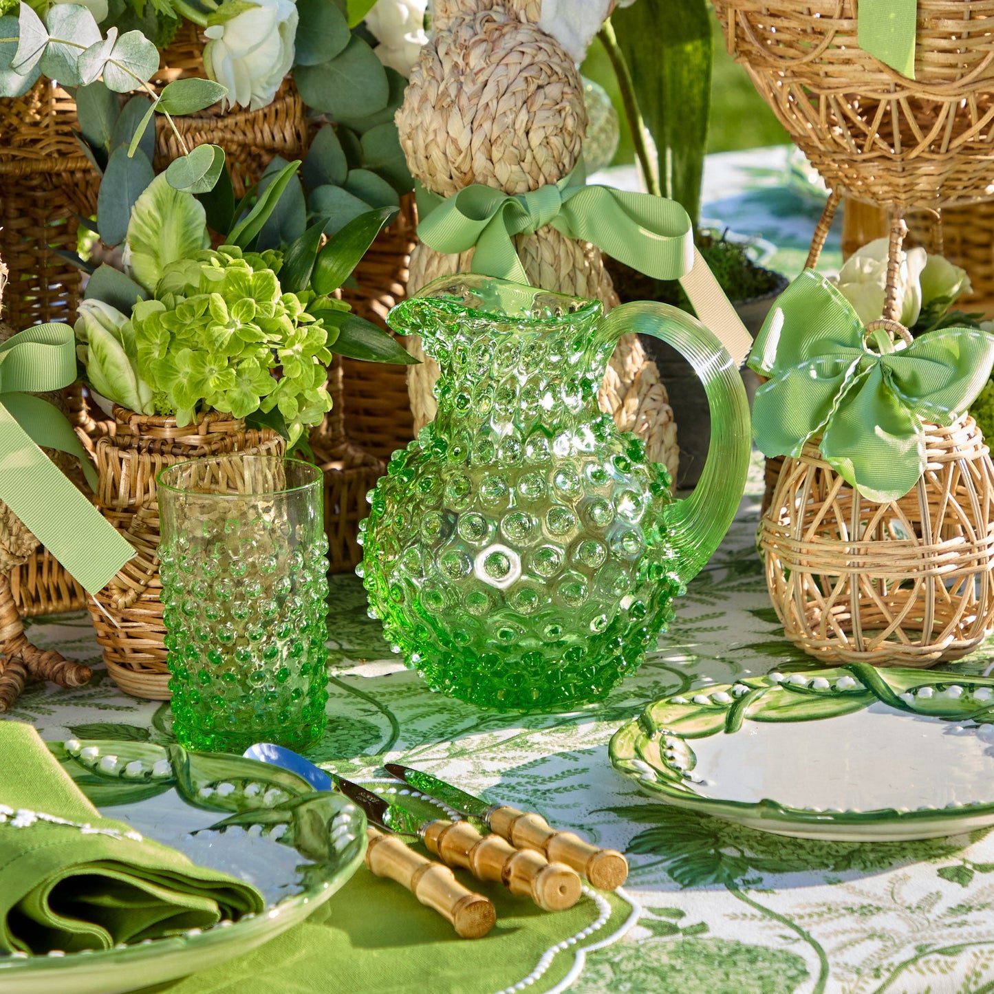 Emerald Hobnail Glasses (Set of 6)