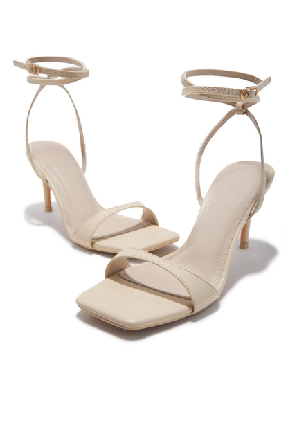 Viana Ankle Strap Mid Heels - Ivory
