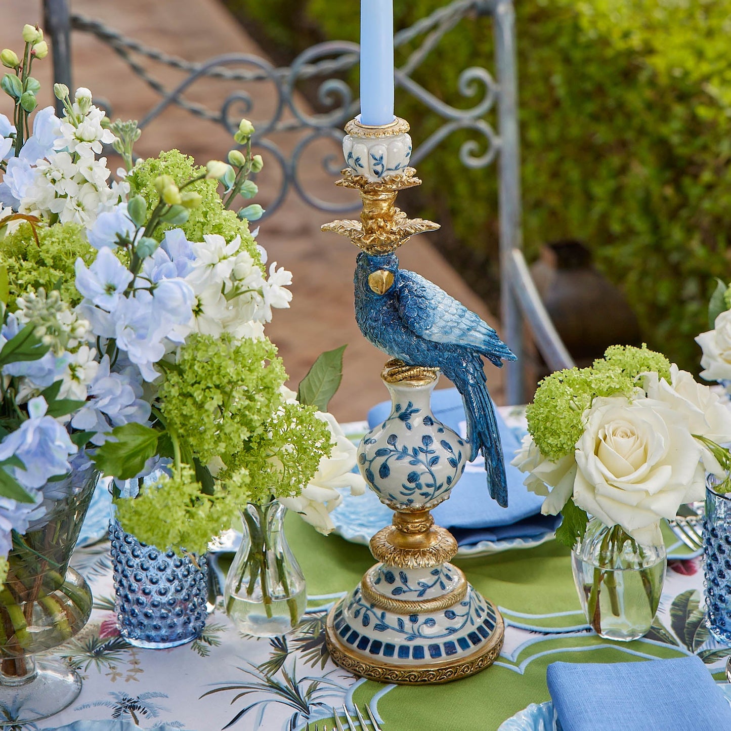 Blue Parrot Candle Holder Set