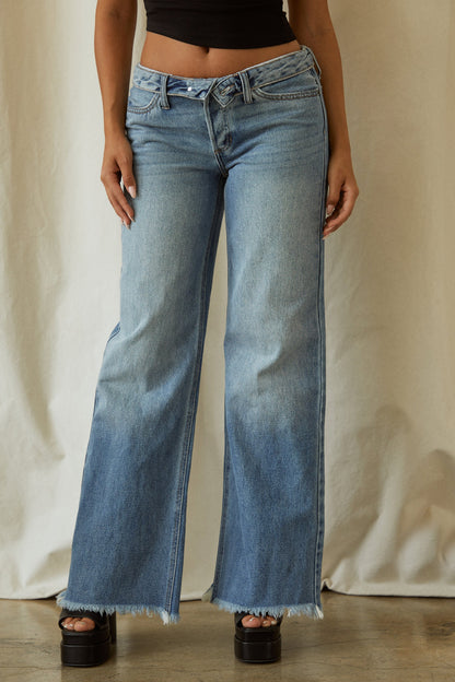 Kaley Foldover Waistband Pant - Denim