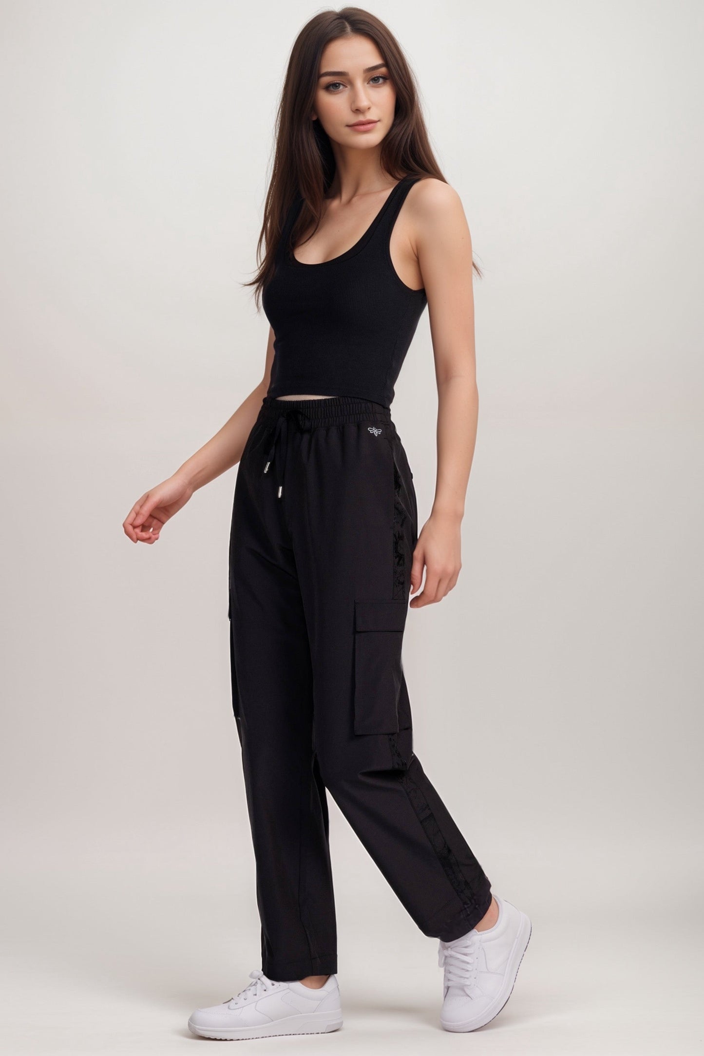 Johnny Was Bee Active Black Cargo Straight Leg Track Pant A7424-O