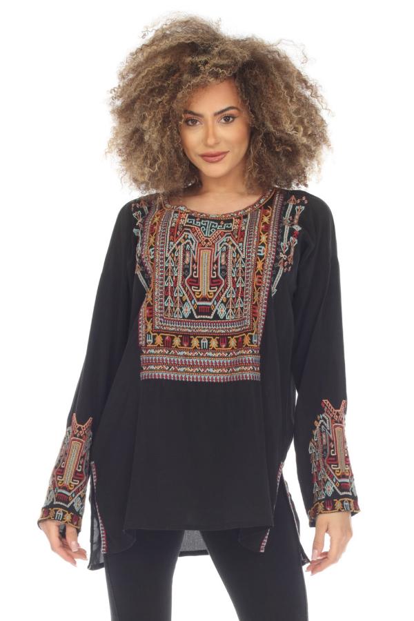 Johnny Was Biya Jaina Silk Embroidered Long Sleeve Blouse B12123
