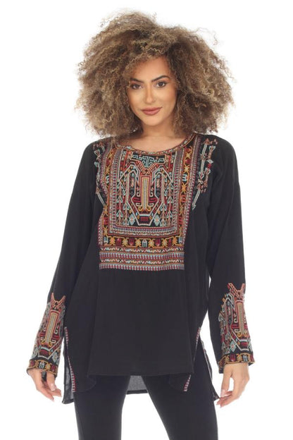 Johnny Was Biya Jaina Silk Embroidered Long Sleeve Blouse B12123