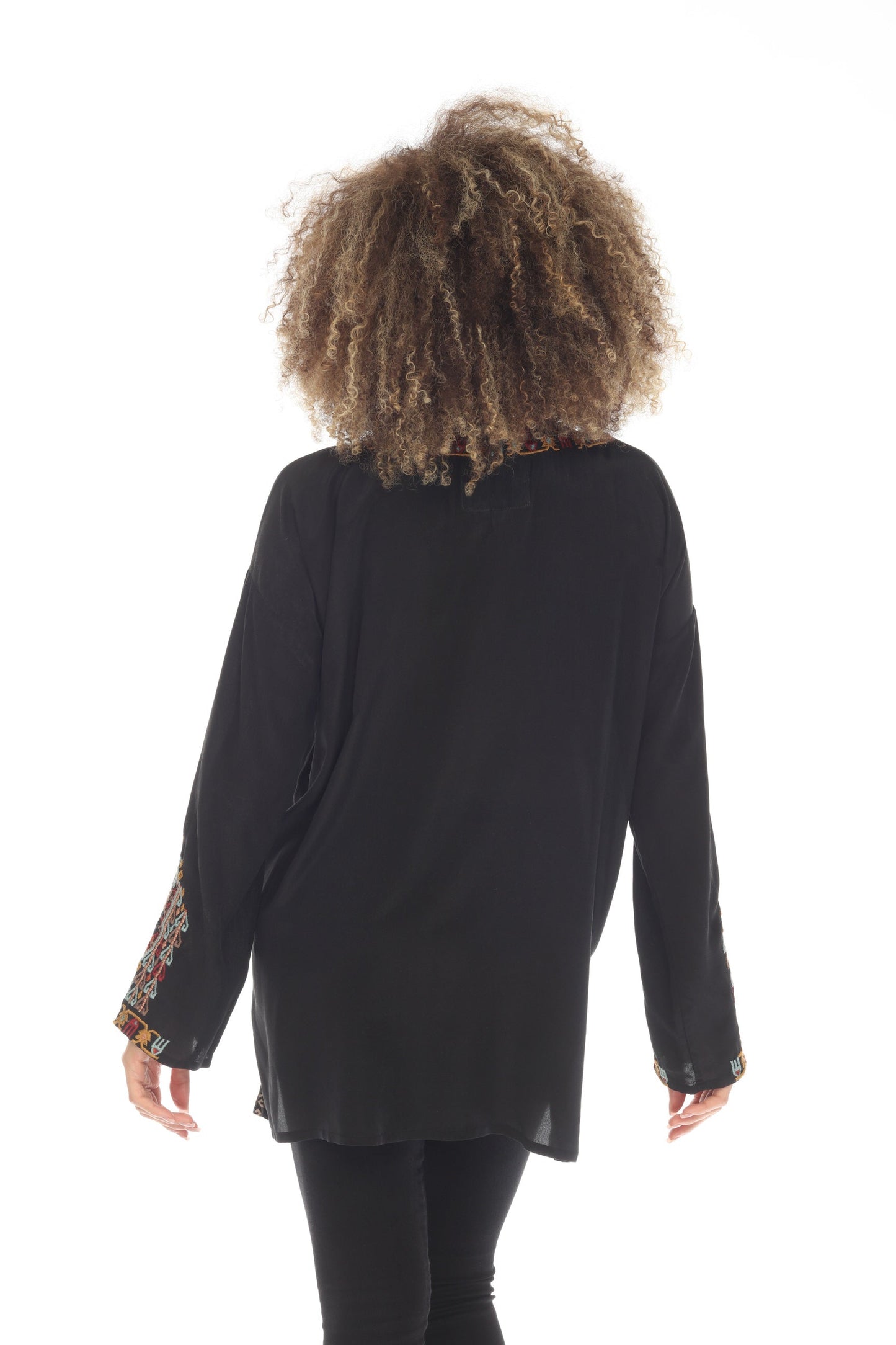 Johnny Was Biya Jaina Silk Embroidered Long Sleeve Blouse B12123