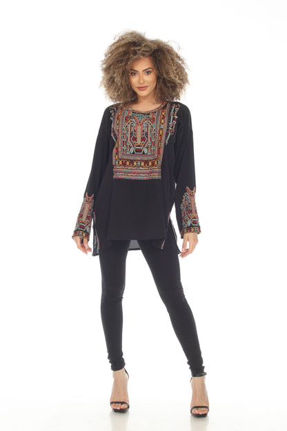 Johnny Was Biya Jaina Silk Embroidered Long Sleeve Blouse B12123
