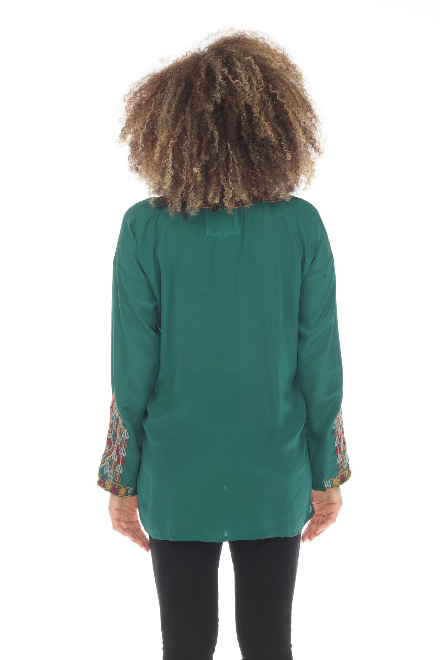 Johnny Was Biya Jaina Silk Embroidered Long Sleeve Blouse B12123
