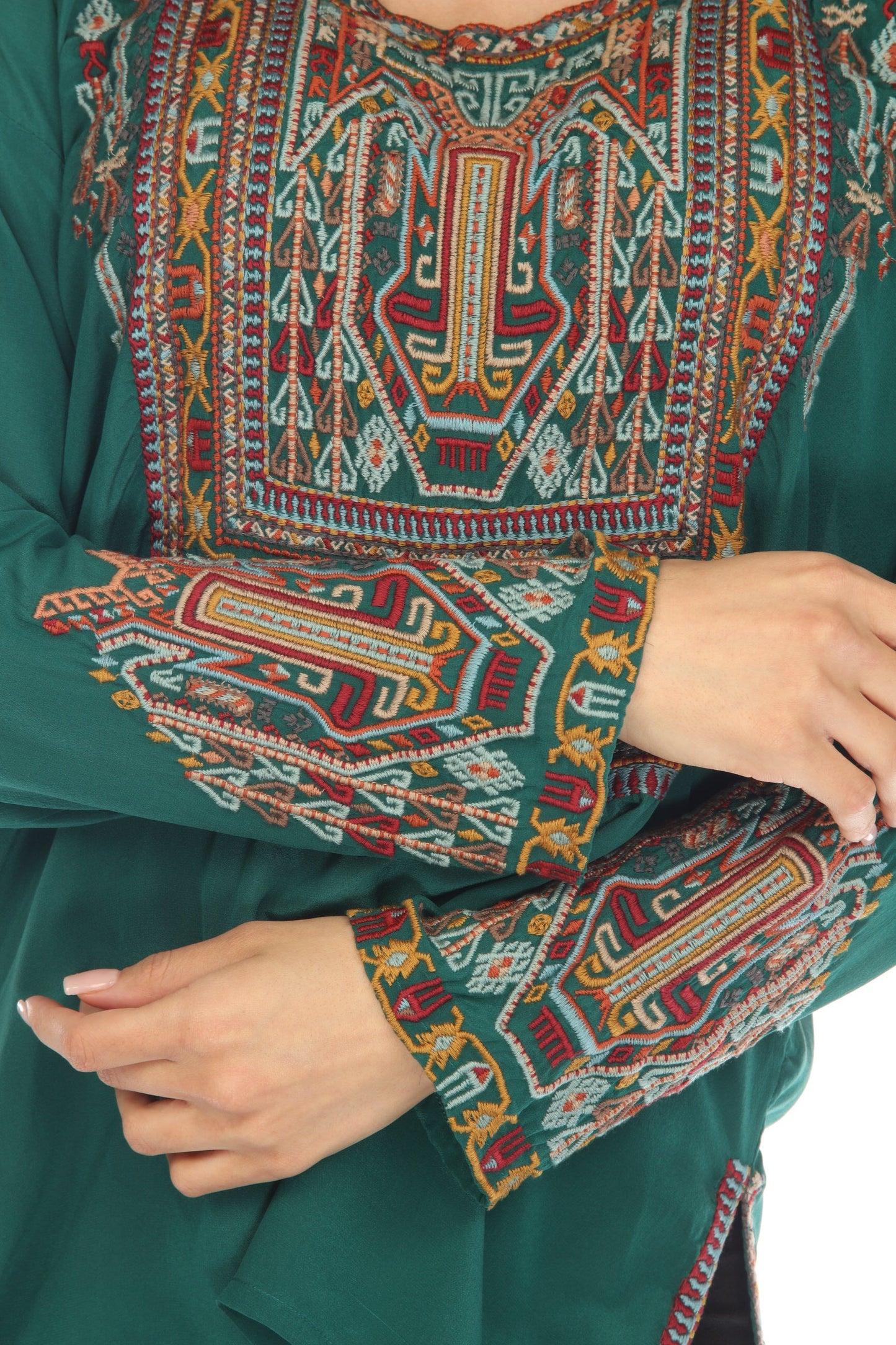 Johnny Was Biya Jaina Silk Embroidered Long Sleeve Blouse B12123