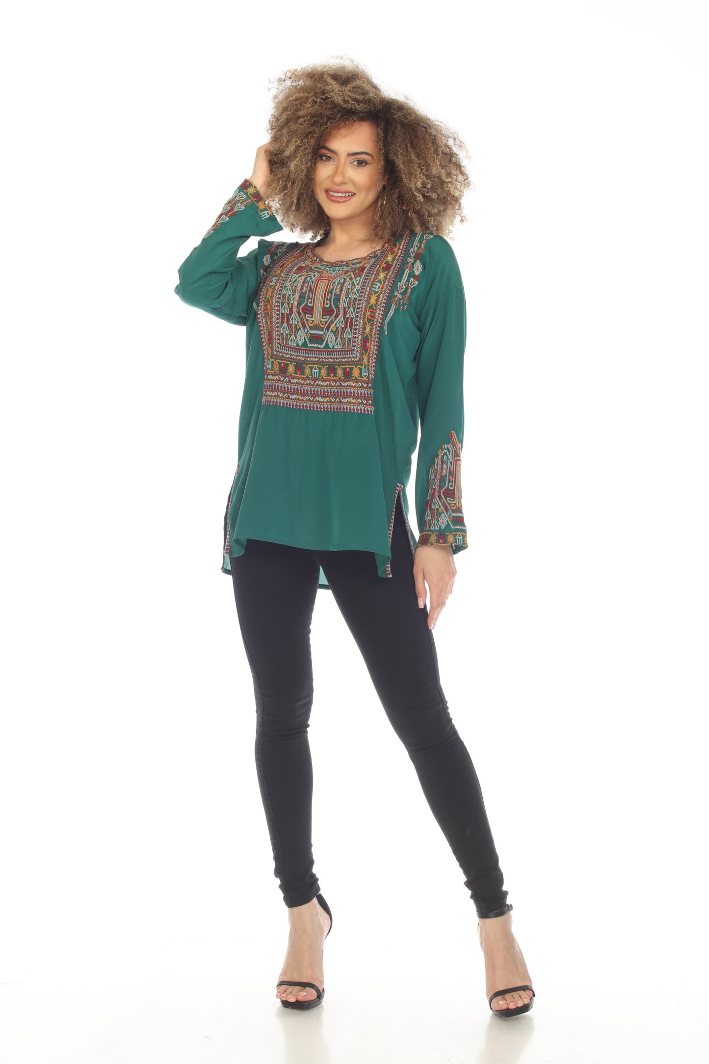 Johnny Was Biya Jaina Silk Embroidered Long Sleeve Blouse B12123