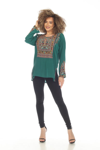 Johnny Was Biya Jaina Silk Embroidered Long Sleeve Blouse B12123