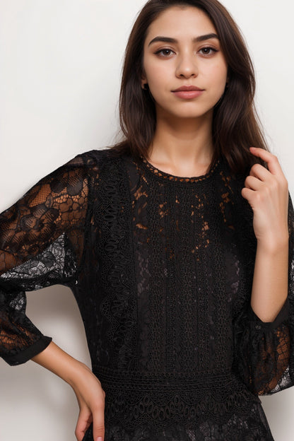 Johnny Was Biya Black Thea Lace Dress B33724-O