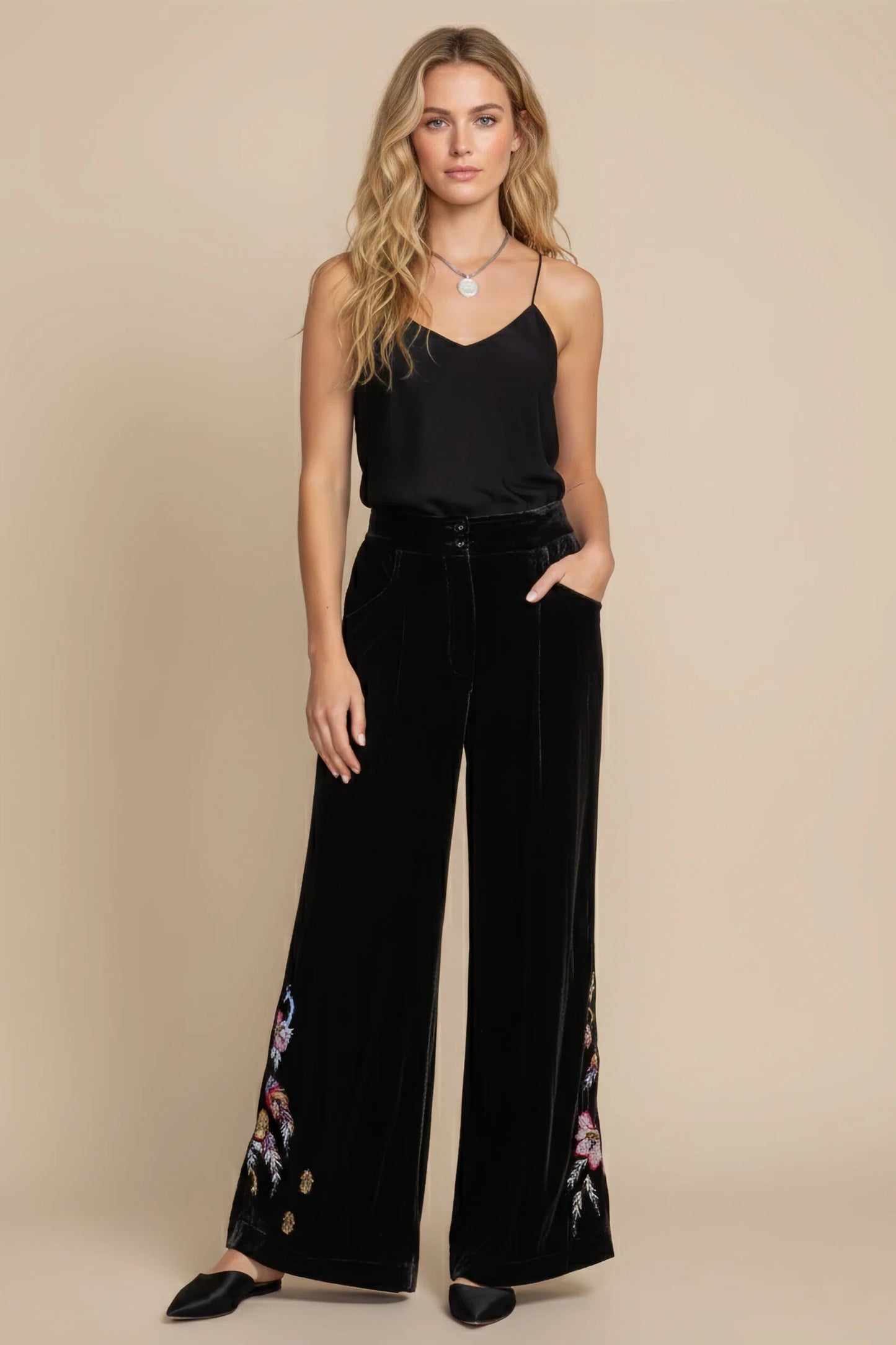 Johnny Was Black Steffania Wide Leg Pleat Pants R63024-9