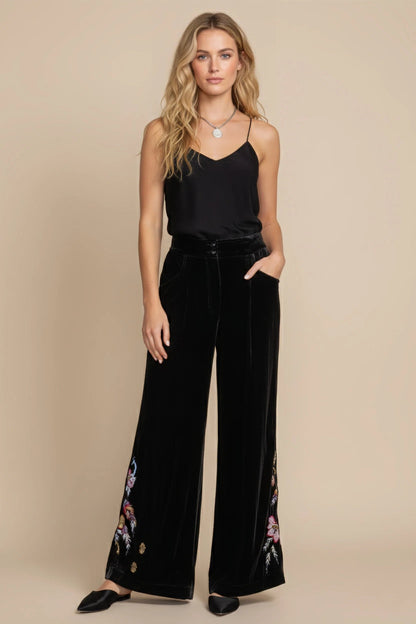 Johnny Was Black Steffania Wide Leg Pleat Pants R63024-9