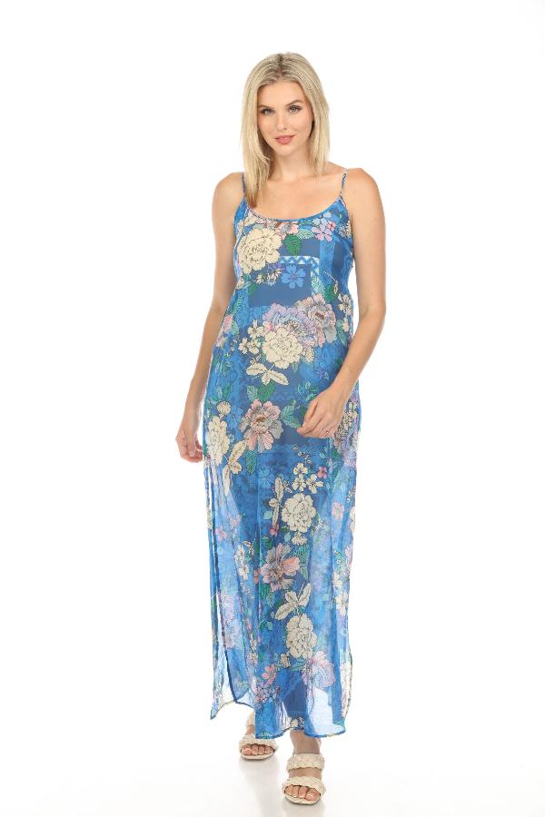 Johnny Was Blue Dove Back Tie Strappy Maxi Dress CSW5423-N