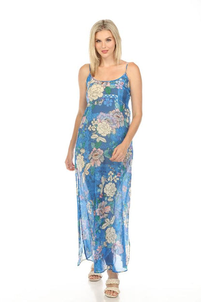 Johnny Was Blue Dove Back Tie Strappy Maxi Dress CSW5423-N
