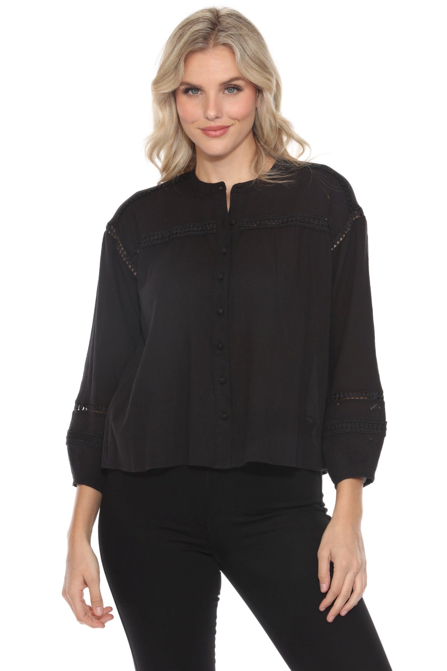 Johnny Was Calme Button Down Blouse with Sleeve Darts O21056